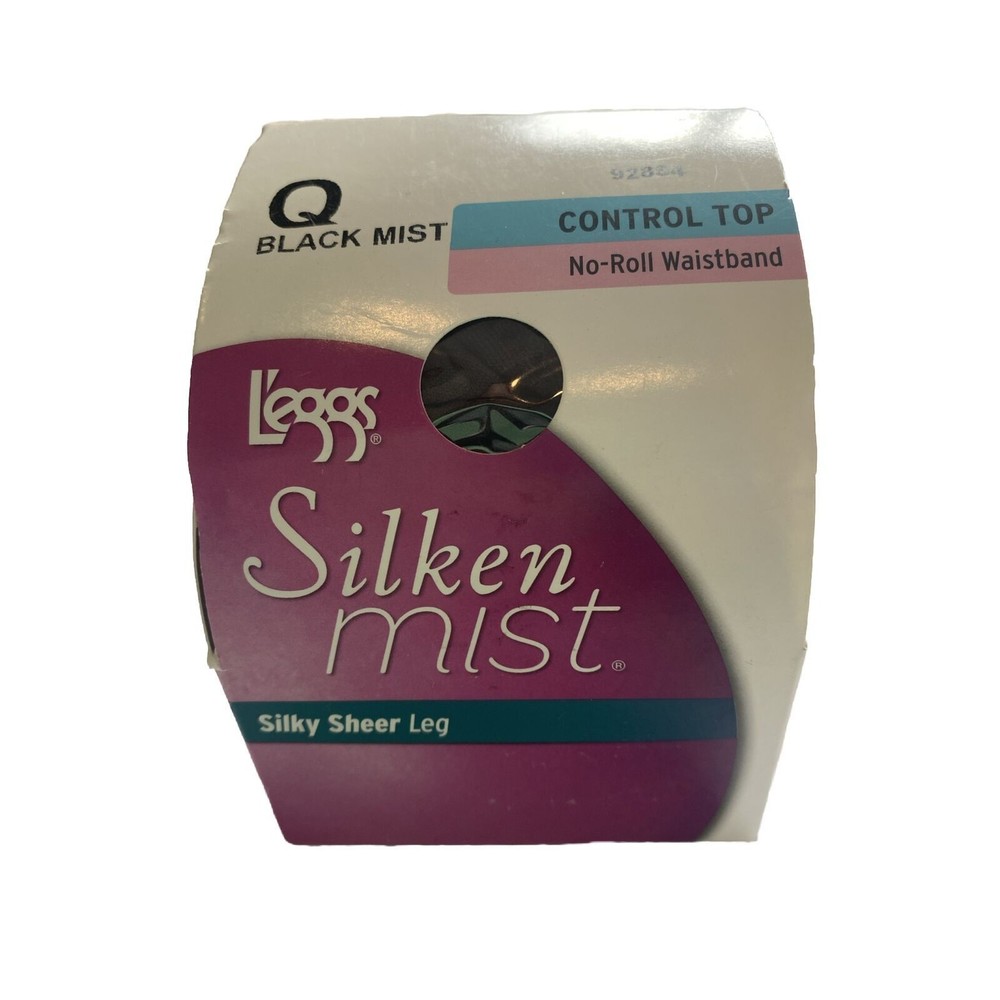 L'eggs Silken Mist Black Control Top Tights Size Q/Large NWT